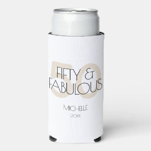 50 and fabulous Beige Modern Fifty Birthday Party Seltzer Can Cooler