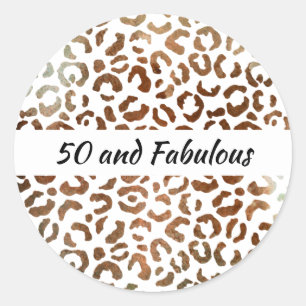 50 and Fabulous Big Cat Print Abstract Classic Round Sticker