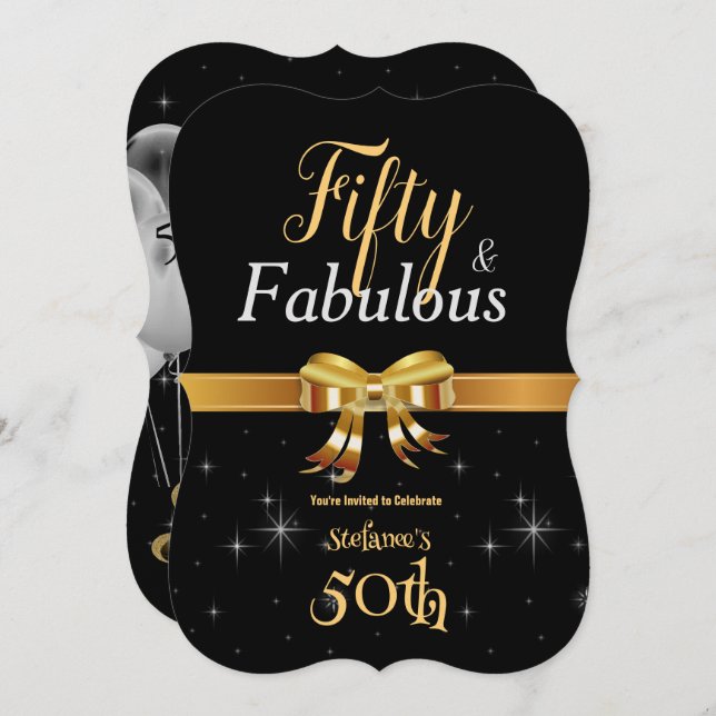 50 and Fabulous Birthday Black & Gold  Invitation (Front/Back)