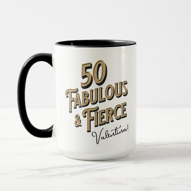 50 and Fabulous Birthday Black & Gold Mug (Left)
