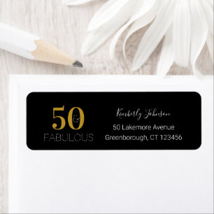 50 and Fabulous Birthday Black Gold Return Address Label