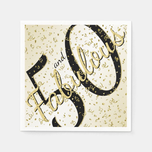 50 and Fabulous birthday black/Gold Script Napkin (Front)