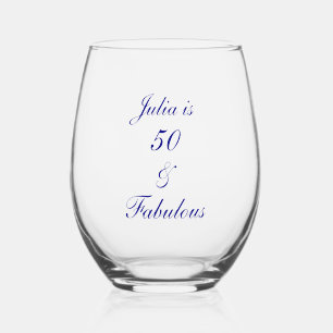 50 And Fabulous Birthday Blue Elegant Gift Favour Stemless Wine Glass