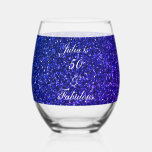 50 And Fabulous Birthday Blue Glitter Gift Favour Stemless Wine Glass<br><div class="desc">Designed with pretty,  girly and beautiful deep blue glittery background and personalised text template for name which you can edit,  this is perfect for the 50th birthday celebrations!</div>