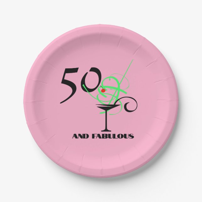 50 and Fabulous birthday cosmo martini party Paper Plate (Front)