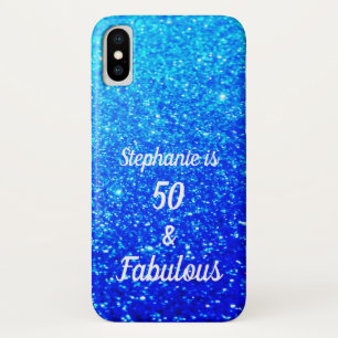 50 And Fabulous Birthday Deep Blue Ombre Glittery iPhone X Case