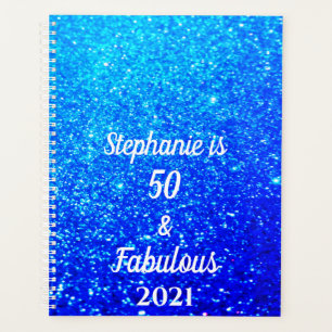 50 And Fabulous Birthday Deep Blue Ombre Glittery Planner