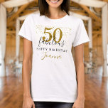 50 and Fabulous Birthday Elegant Gold and Black T-Shirt<br><div class="desc">This chic black and gold script typography,  50 and fabulous gold stars confetti birthday t-shirt can be personalised with your birthday celebration details. Designed by Thisisnotme©</div>