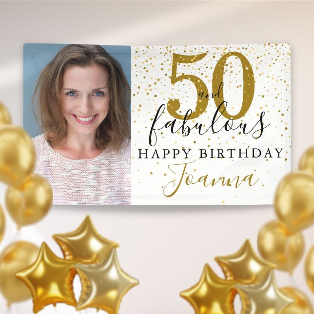 50 and Fabulous Birthday Elegant Gold Photo Banner (Creator Uploaded)