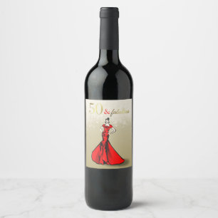 50 and Fabulous Birthday Fashionillustration gift Wine Label