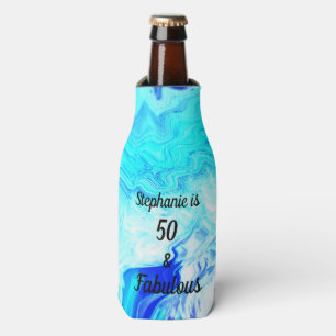50 And Fabulous Birthday Geode Agate Blue Pattern Bottle Cooler