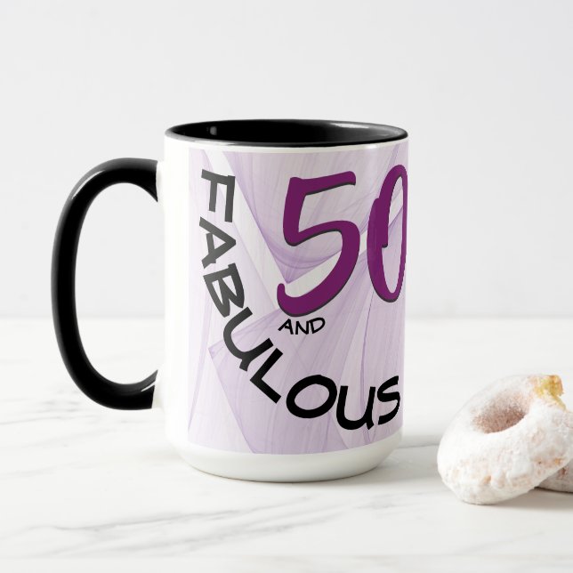 50 and Fabulous Birthday | Geometric Purple Mug (With Donut)