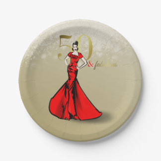 50 and Fabulous Birthday Glitter 50th Birthday Paper Plate