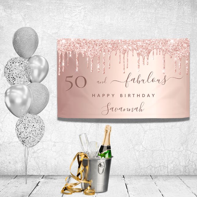 50 and Fabulous birthday glitter rose gold pink Banner (Creator Uploaded)