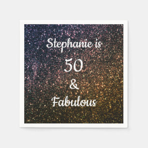 50 And Fabulous Birthday Gold Black Glitter Ombre Napkin
