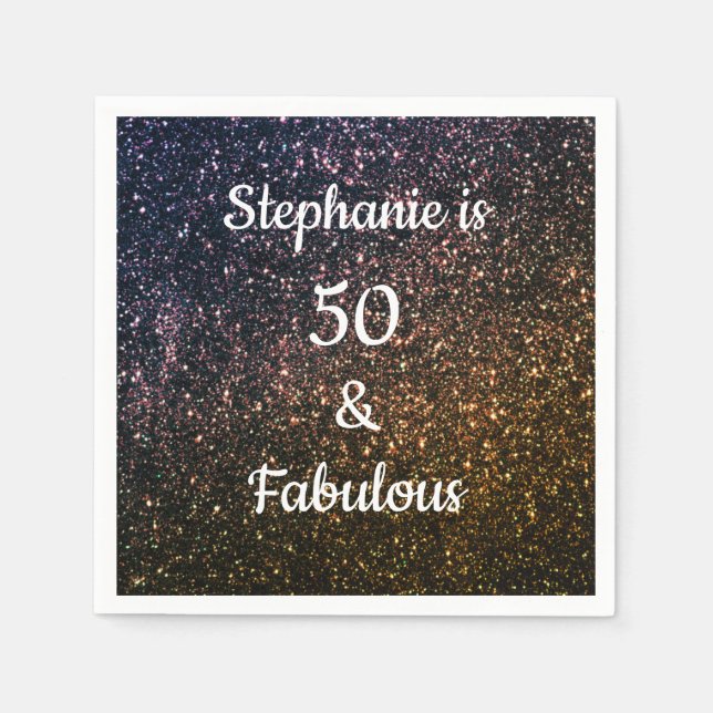 50 And Fabulous Birthday Gold Black Glitter Ombre Napkin (Front)