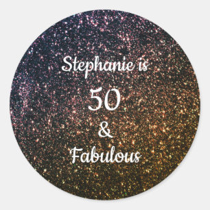50 And Fabulous Birthday Gold Black Golden Glitter Classic Round Sticker