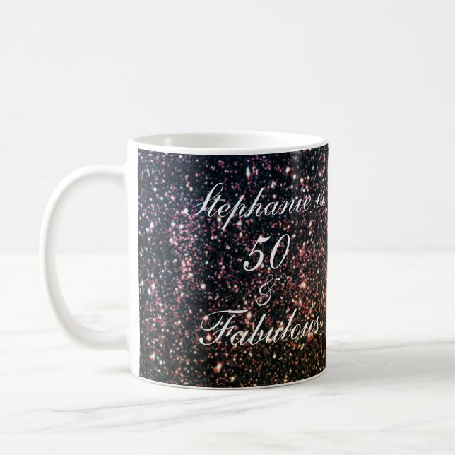 50 And Fabulous Birthday Gold Black Golden Glitter Coffee Mug (Left)