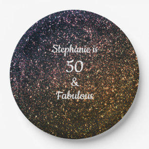 50 And Fabulous Birthday Gold Black Golden Glitter Paper Plate