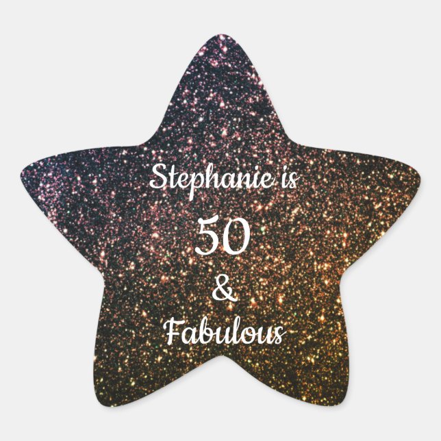 50 And Fabulous Birthday Gold Black Golden Glitter Star Sticker (Front)