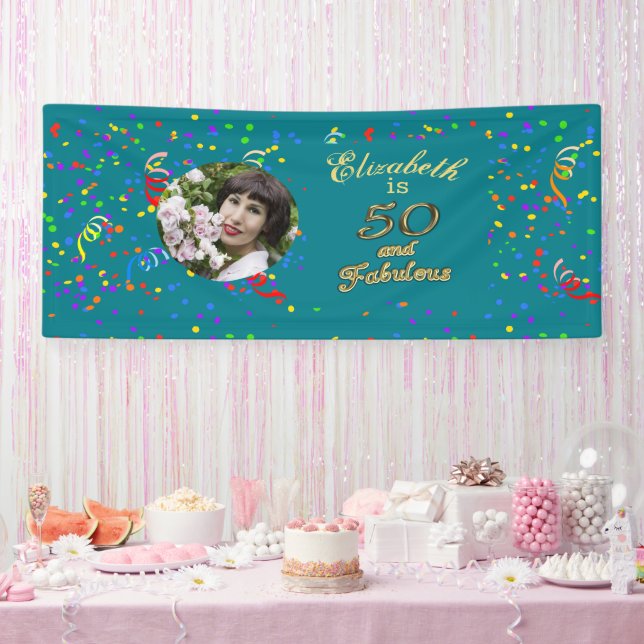 50 and Fabulous Birthday Gold Teal Blue 50th Age Banner (Party)