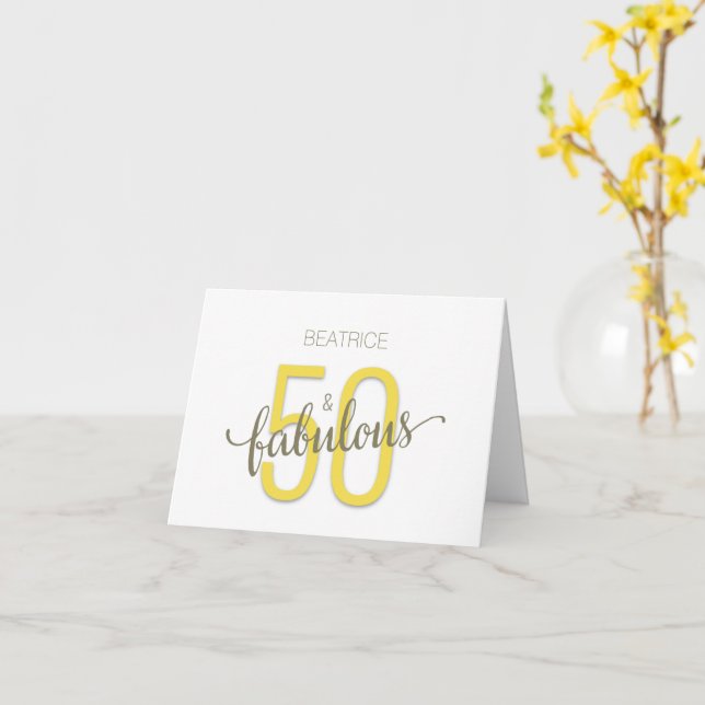 50 and Fabulous Birthday Gold Typography Card (Yellow Flower)
