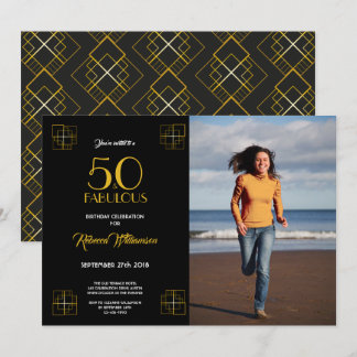 50 and Fabulous Birthday Invitation Art Deco style