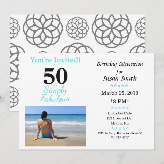 50 and Fabulous Birthday Invitation Simply Blue (Front/Back)