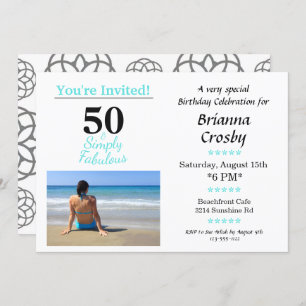50 and Fabulous Birthday Invitation Simply Blue