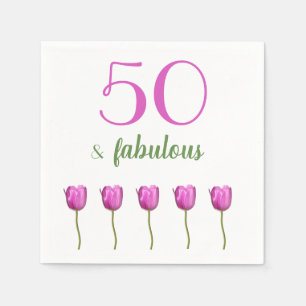 50 and Fabulous Birthday Napkin Magenta Tulip
