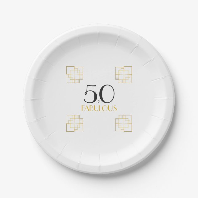 50 and Fabulous Birthday Party Art Deco Paper Plate (Front)