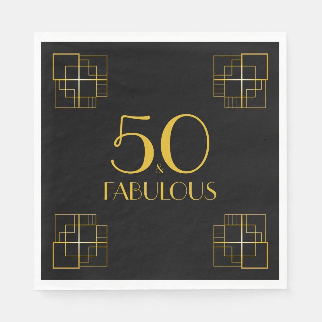 50 and Fabulous Birthday Party Art Deco style Napkin (Front)