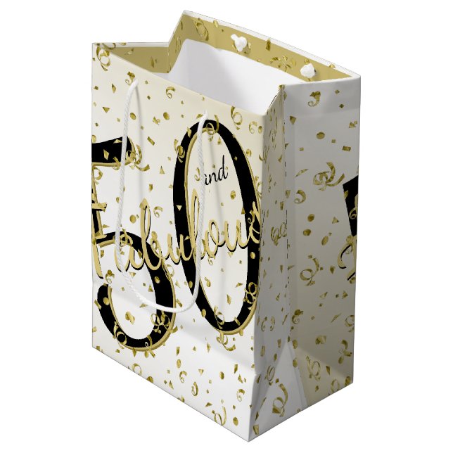 50 and Fabulous Birthday Party Black/Gold Fun Medium Gift Bag (Front Angled)