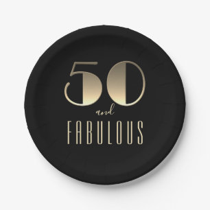 50 and Fabulous Birthday Party Black Gold Luxury Paper Plate