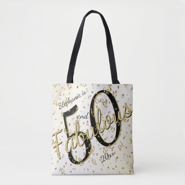 50 and Fabulous Birthday Party Black/Gold Tote Bag (Front)