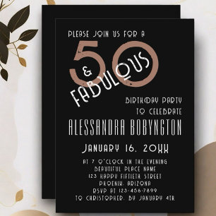 50 and Fabulous birthday party black white brown  Invitation