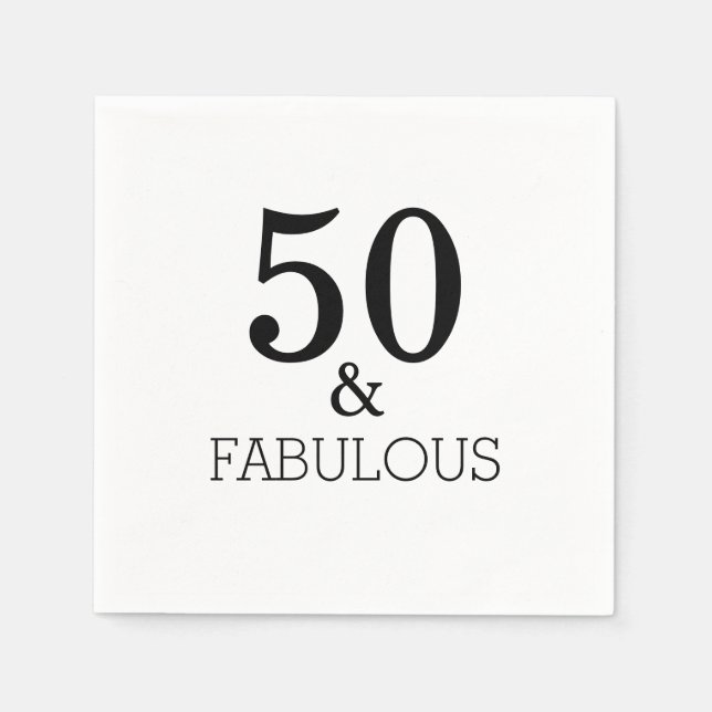 50 And Fabulous Birthday Party Black White Elegant Napkin (Front)