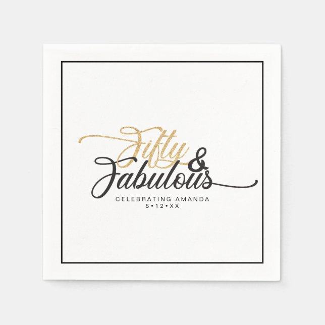 50 and Fabulous Birthday Party Faux Gold and Black Napkin (Front)