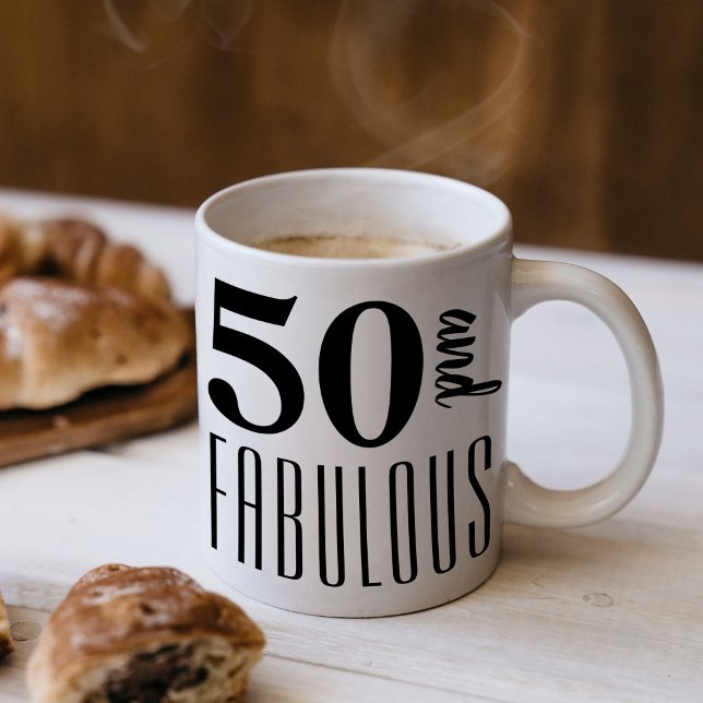 50 and Fabulous Birthday Party Gift Mug (Celebrate turning 50 in style with this classy modern black and white design.)