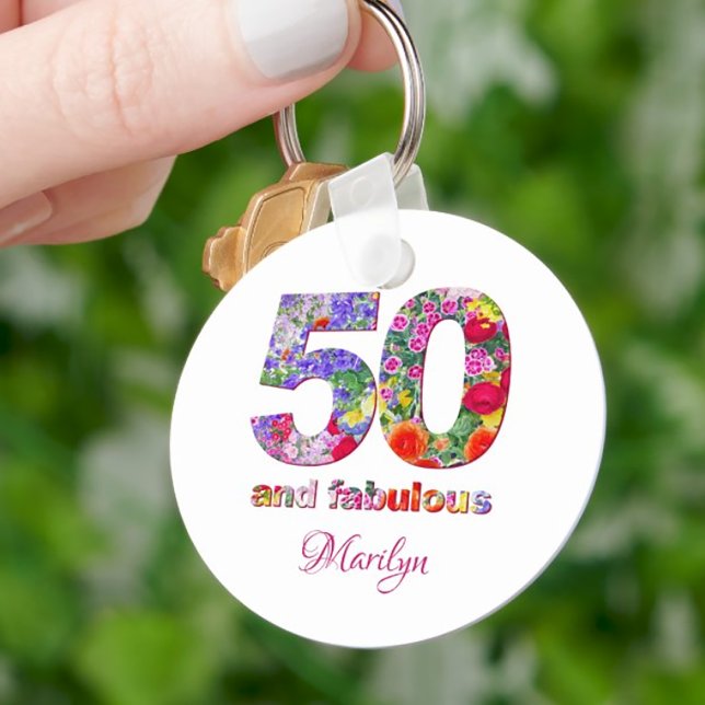 50 and fabulous birthday party modern keychain (Creator Uploaded)