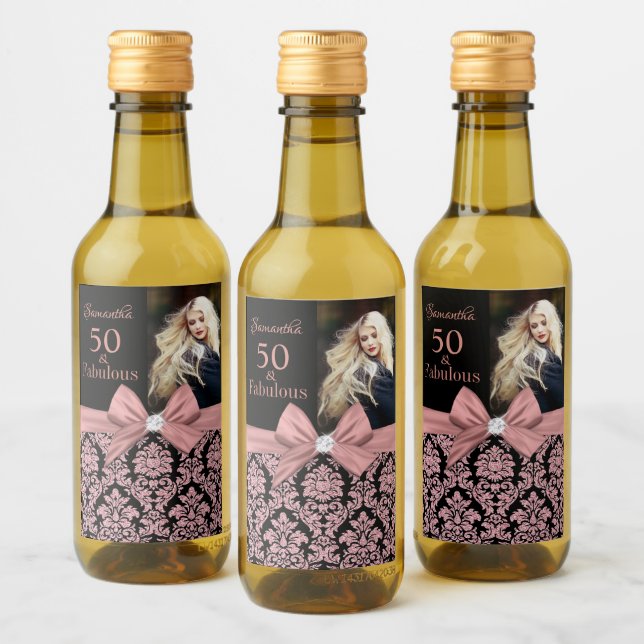 50 and fabulous birthday party monogram name  wine label (Bottles)