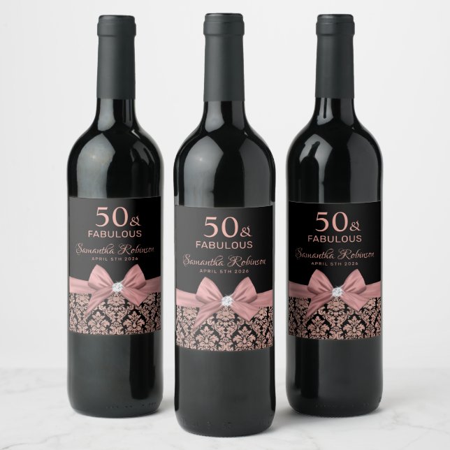 50 and fabulous birthday party monogram name wine label (Bottles)