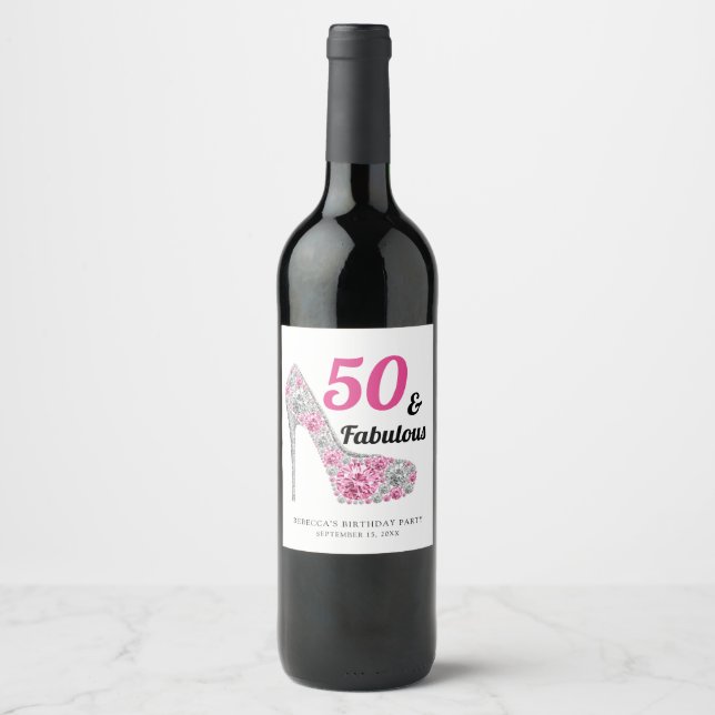 50 and Fabulous Birthday Party Personalised Wine Label (Front)
