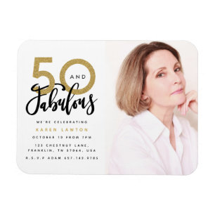 50 and fabulous birthday party photo invitation magnet