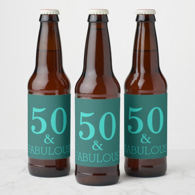 50 And Fabulous Birthday Party Turquoise Green  Beer Bottle Label (Bottles)