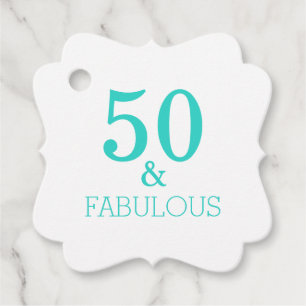 50 And Fabulous Birthday Party White Turquoise Favour Tags
