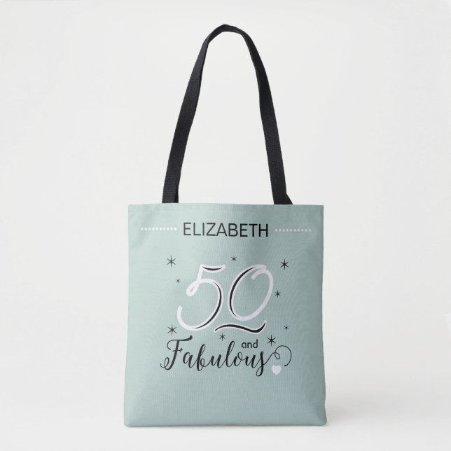50 and Fabulous Birthday Personalized Name Modern Tote Bag (Front)