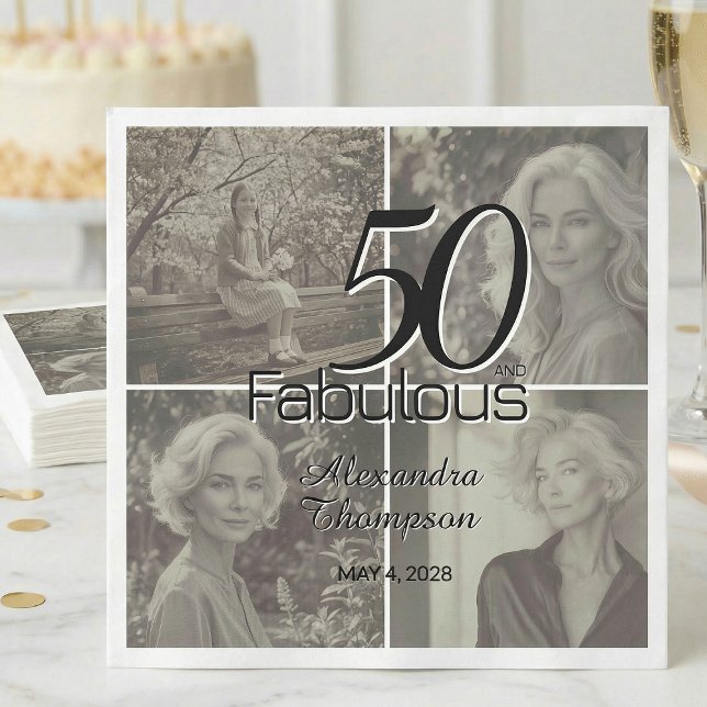 50 and Fabulous Birthday Photo Collage Party Napkin (Creator Uploaded)