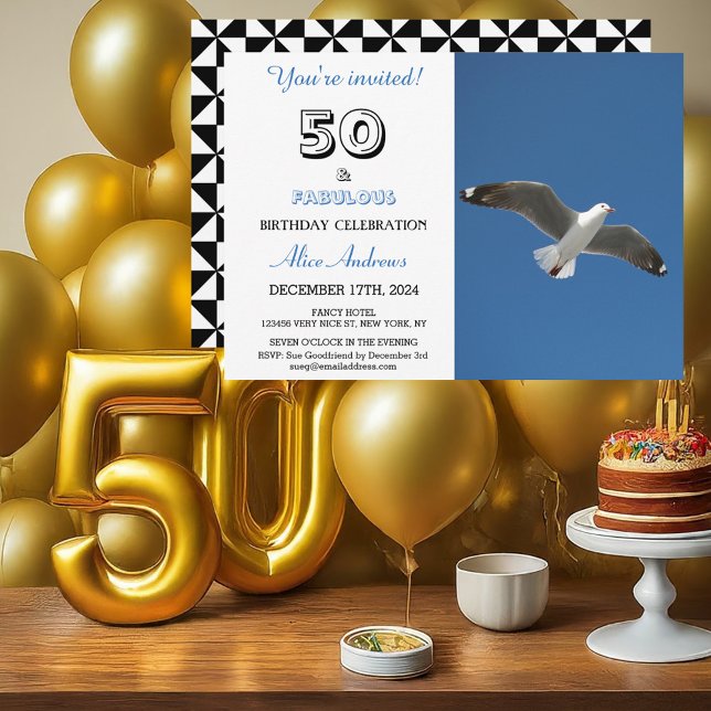 50 and Fabulous Birthday Photo Invitation (Front & Back with Background)