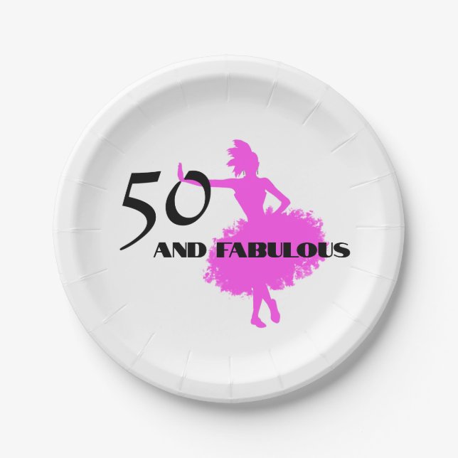 50 and Fabulous birthday pink dancer party Napkins Paper Plate (Front)